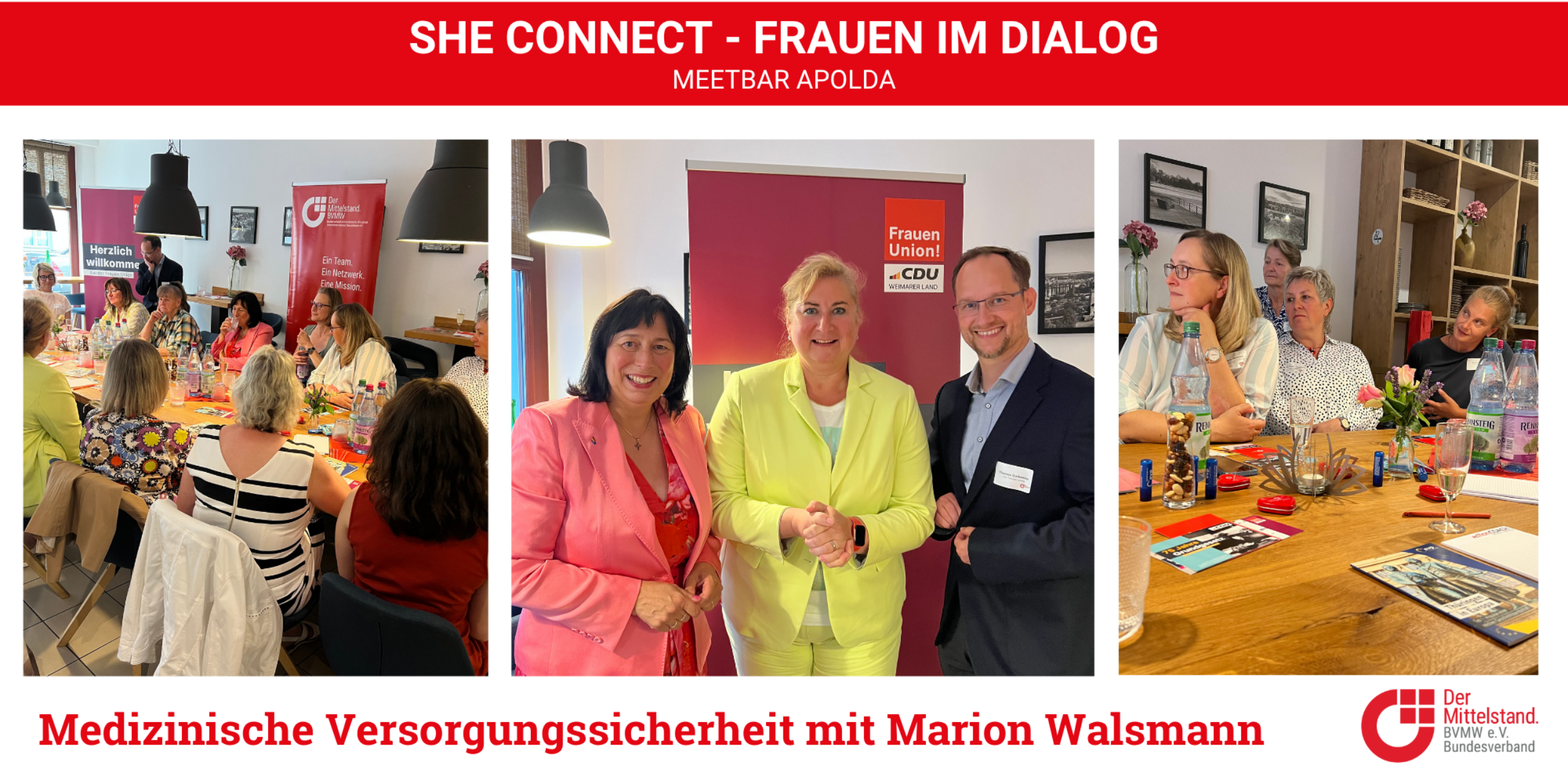 Diana Walther begrüßt Marion Walsmann und Thomas Gottweiss zu SheConnect in Apolda