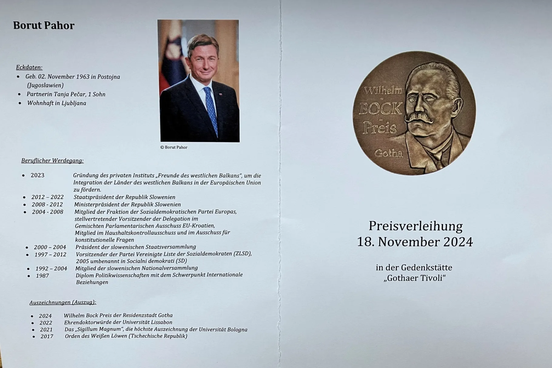 Biografie und Werdegang Staatspräsident a.D. der Republik Slowenien Borut Pahor;