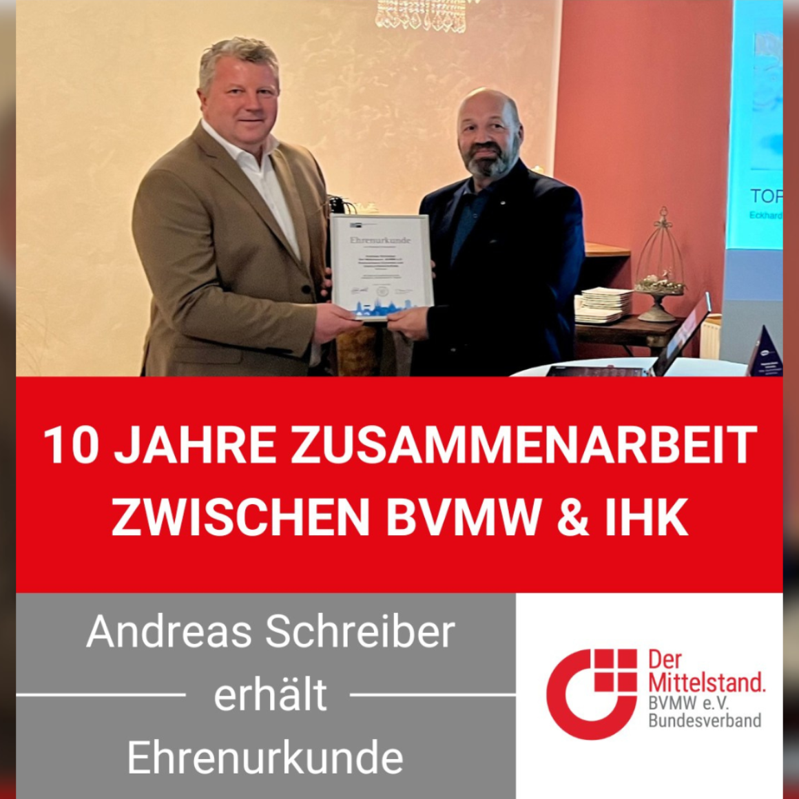 10 Jahre Andres Schreiber - Ehrenurkunde
