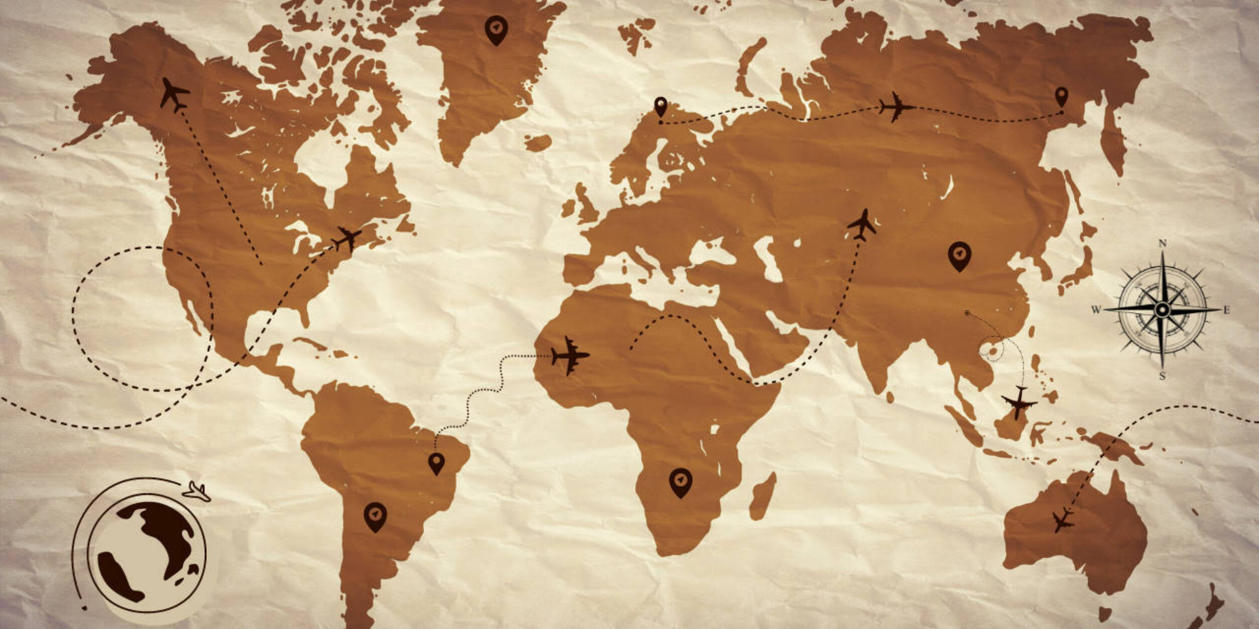 Brown and Cream Vintage World Map Paper Zoom Virtual Background