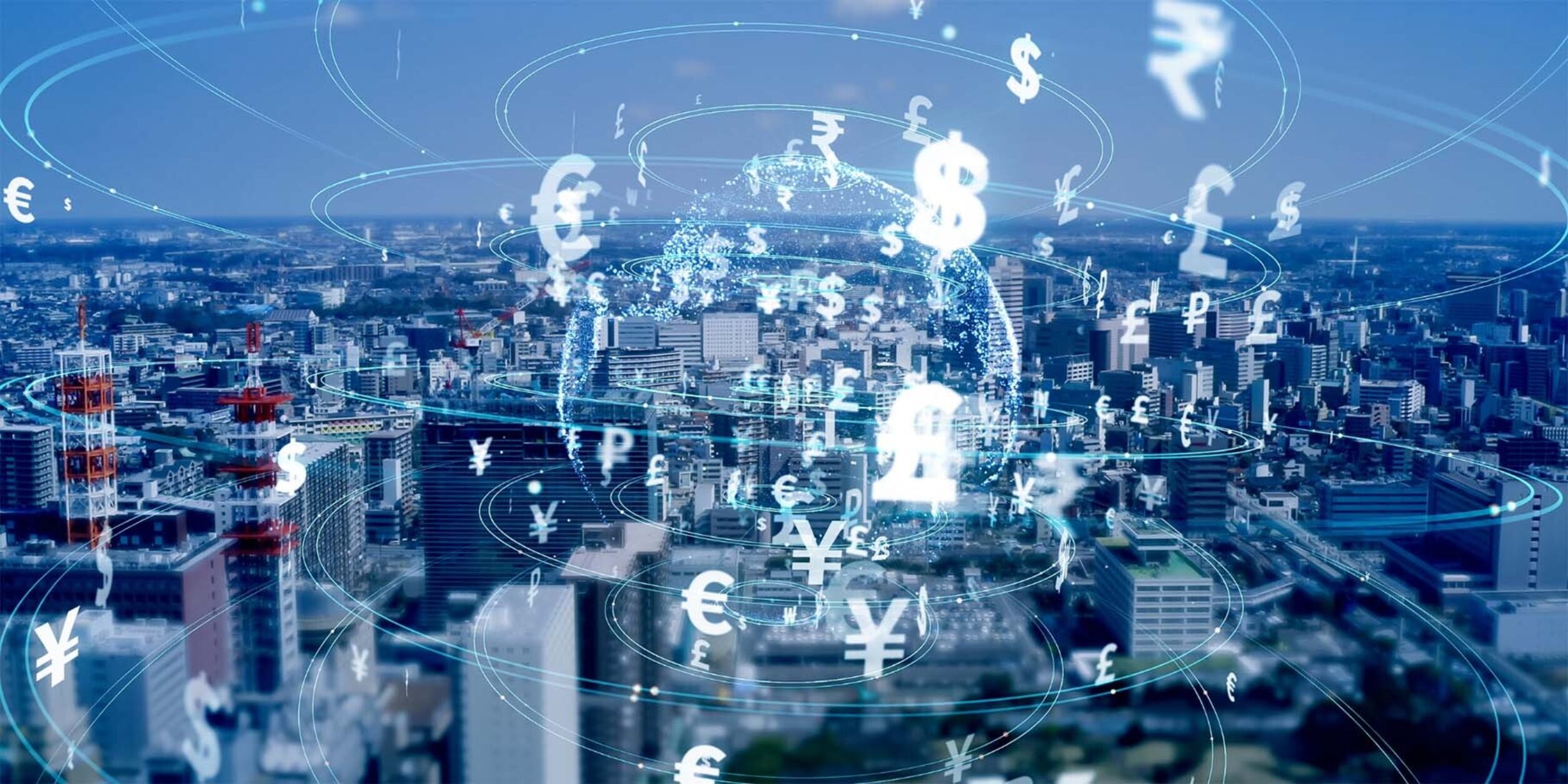 Währungszeichen Globus Stadtansicht