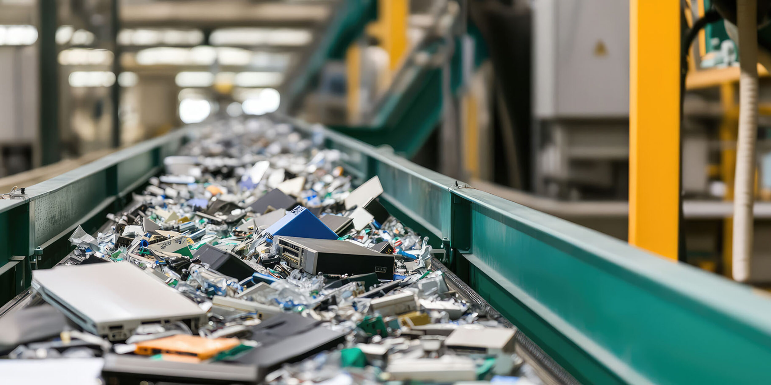 Recycling: Elektroschrott auf einem Förderband in einer Fabrik