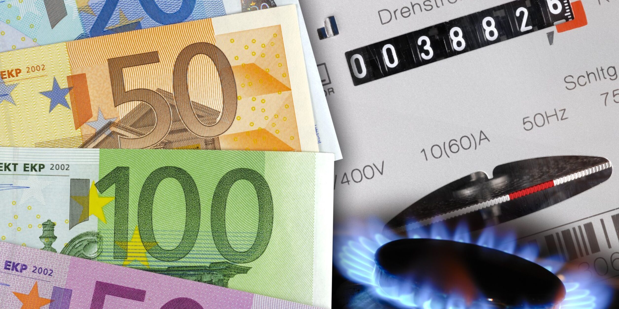 Geldscheine Stromzähler Gasflamme 1920x1268 i Stock 184559284