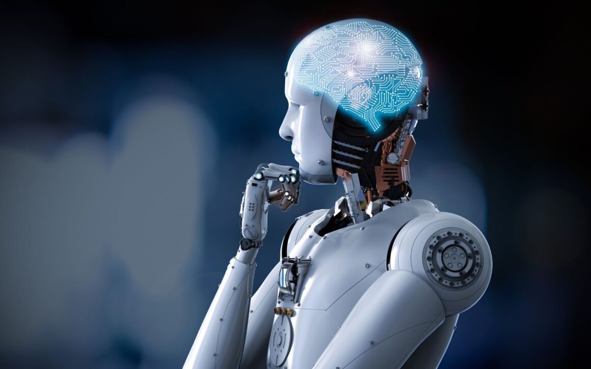 Roboter mit sichtbarem digitalem Gehirn