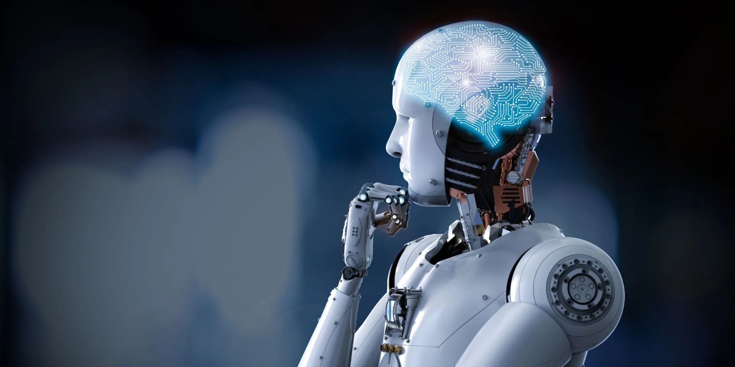 Roboter mit sichtbarem digitalem Gehirn