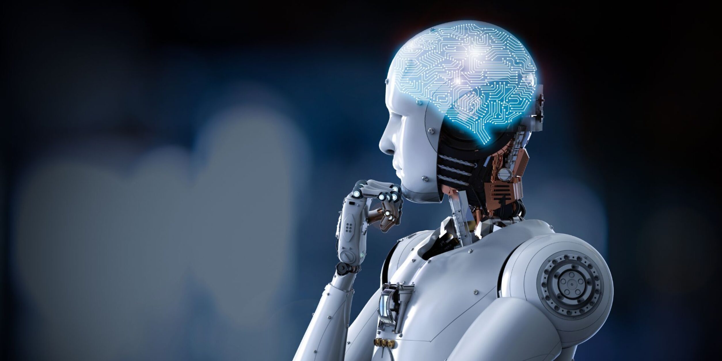 Roboter mit sichtbarem digitalem Gehirn