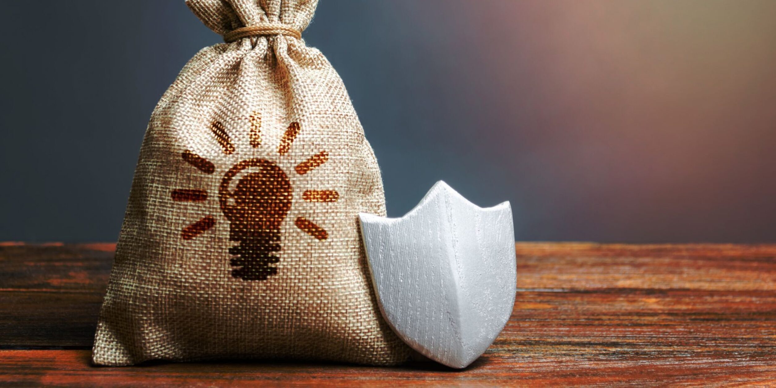 Ein Säckchen mit einer Idee und ein Schutzschild davor