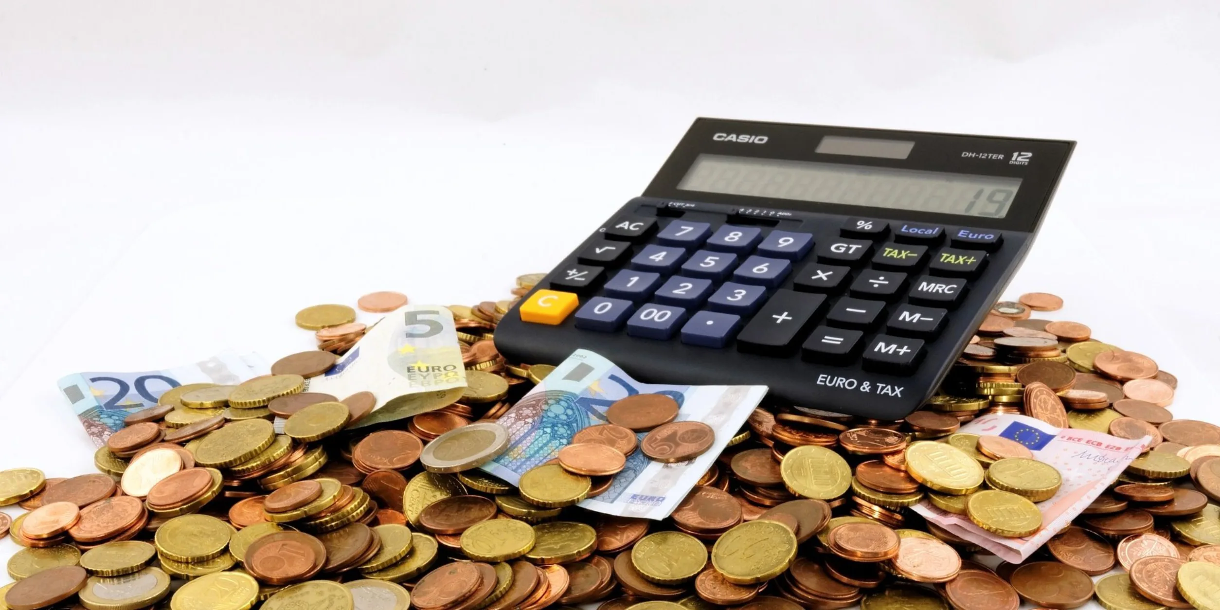 Geld Muenzen Scheine Taschenrechner
