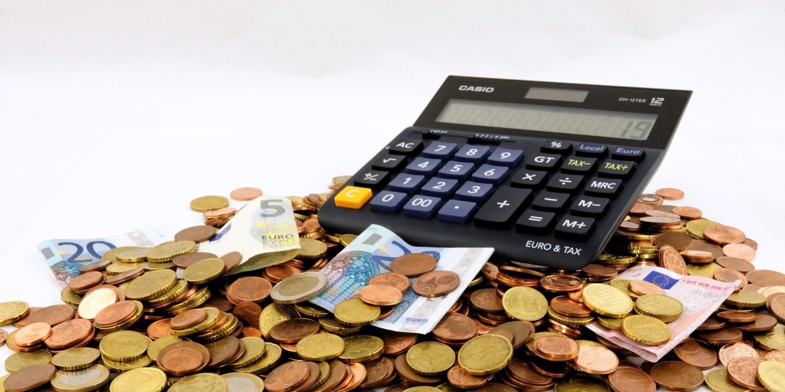 Geld Muenzen Scheine Taschenrechner